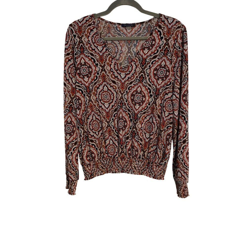 Tommy Hilfiger Womens Paisley Long Sleeve Blouse M Multicolor Y2K Preppy Career